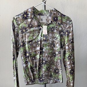 NWT Vintage 80s Paris Sport Club Floral Blouse Size Small